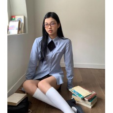 批发红人馆蓝色<b class='q'>衬衫</b>女春秋2025新款上衣长袖漂亮气质法式设计感<b class='q'>衬衣</b>女