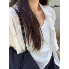 批发韩系白色薄款防晒长袖衬衫女夏装新款宽松慵懒风衬衣<b class='q'>休闲</b><b class='q'>外套</b>上衣