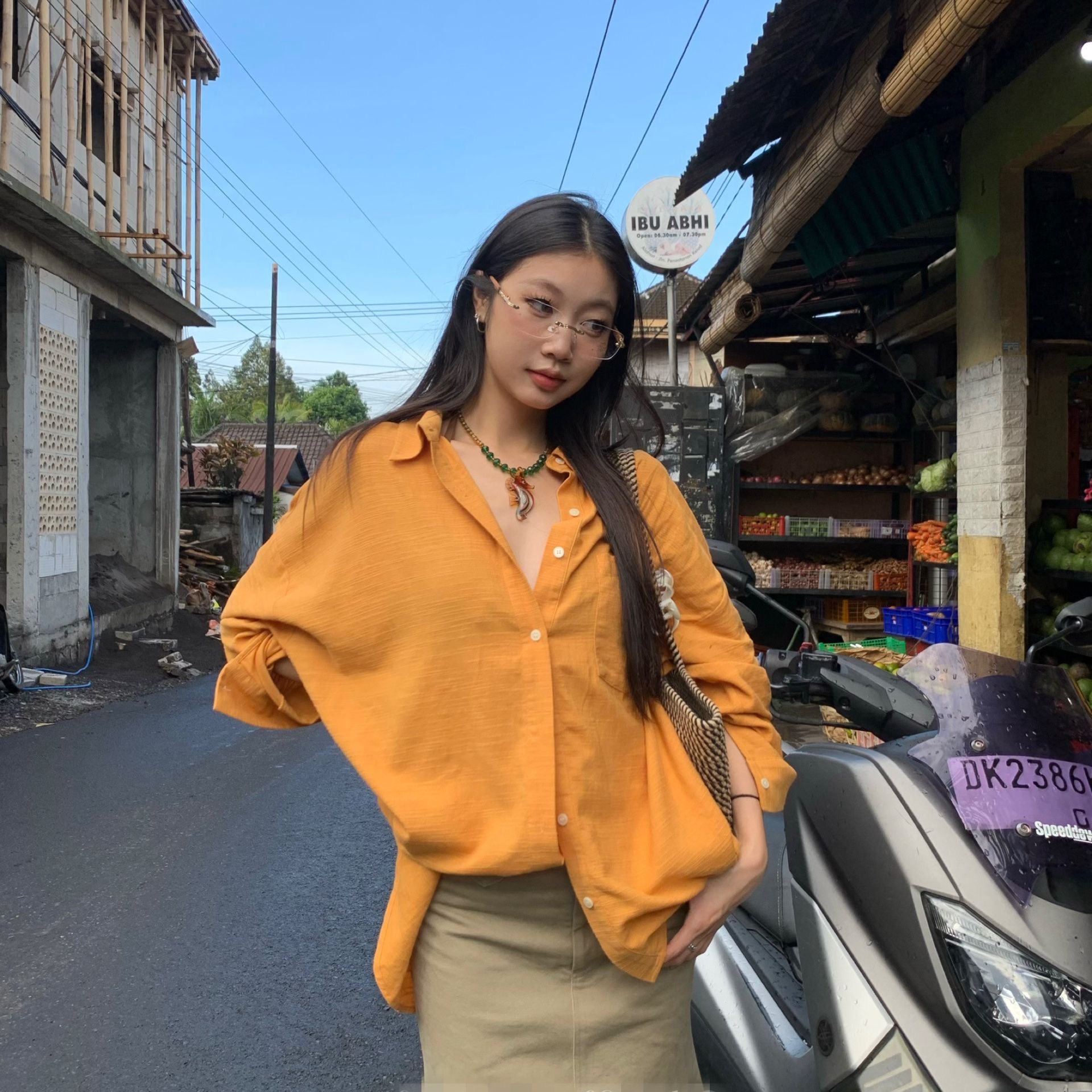 면 린넨 주황색 셔츠 여름 새로운 루즈핏 카디건 코트 셔츠 탑 옷깃 긴팔 자외선 차단 디자인