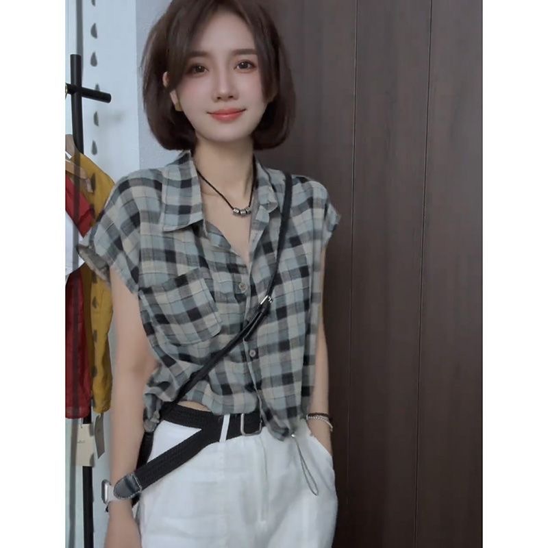 유럽 상품 POLO 칼라 작은 키 쇼트 스타일 셔츠 2026 년 여름 새로운 클래식 체크무늬 표지 고기 반팔 맨위 여성