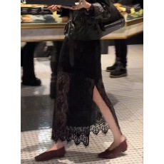 批发旗袍打底衬裙蕾丝网纱花边拼接<b class='q'>半身裙</b>女气质设计感开叉<b class='q'>包臀</b>长裙子
