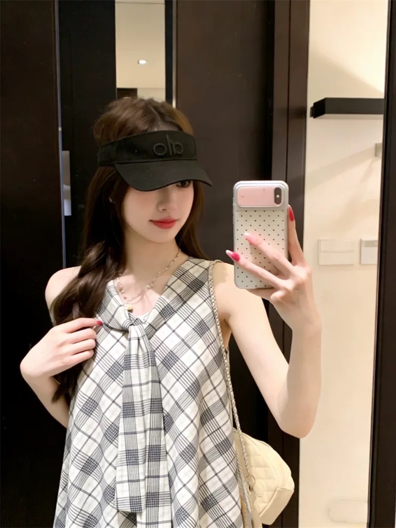 작은 대중 디자인 센스 해군 칼라 드레스 한 마디 여성 여름 한 부서 체크무늬 품격 민소매 루즈핏 캐주얼 조끼 스커트