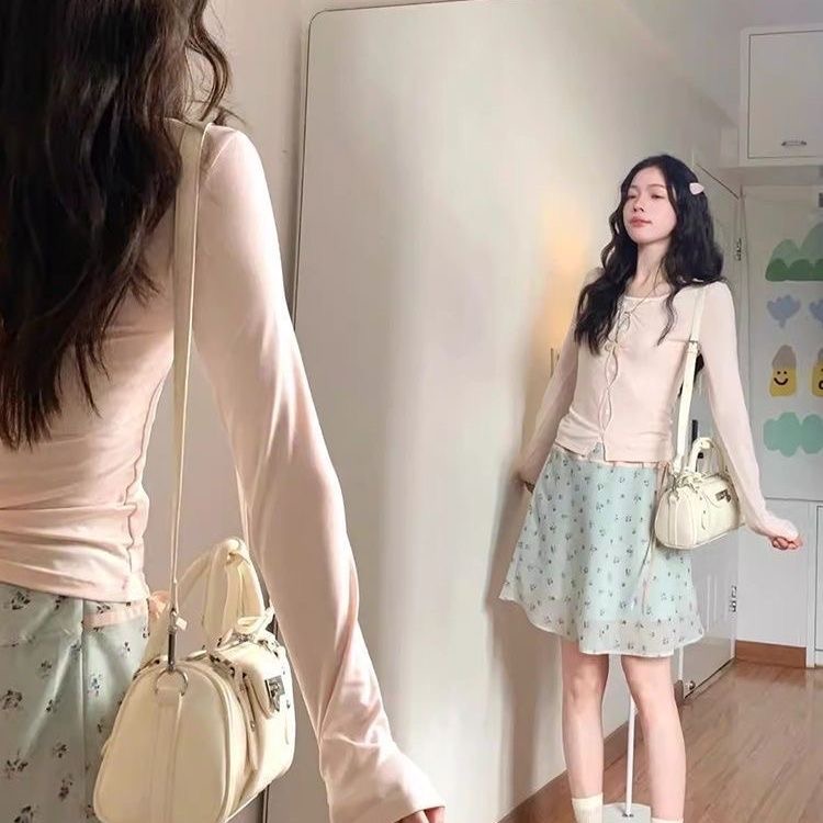 나비 넥타이 중간 스커트 봄 여름 새로운 아름다운 꽃무늬 미니 스커트 디자인 센스 한 마디 반신 스커트 한국 스타일 ins 폭발
