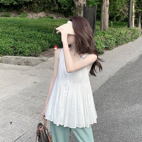 순수한 욕망 민소매 화이트 캐미솔 맨위 여성 루즈핏 달콤함 품격 디자인 센스 작은 셔츠 2026 여름 새로운