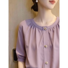 批发减龄圆领漂亮短袖衬衫女夏季2026年新款设计感精致<b class='q'>轻熟</b>风上衣显瘦