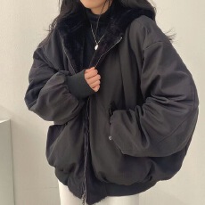 批发<b class='q'>韩国</b>加绒加厚两面穿羊羔毛棉服女装外套冬季新款宽松连帽棉衣上衣