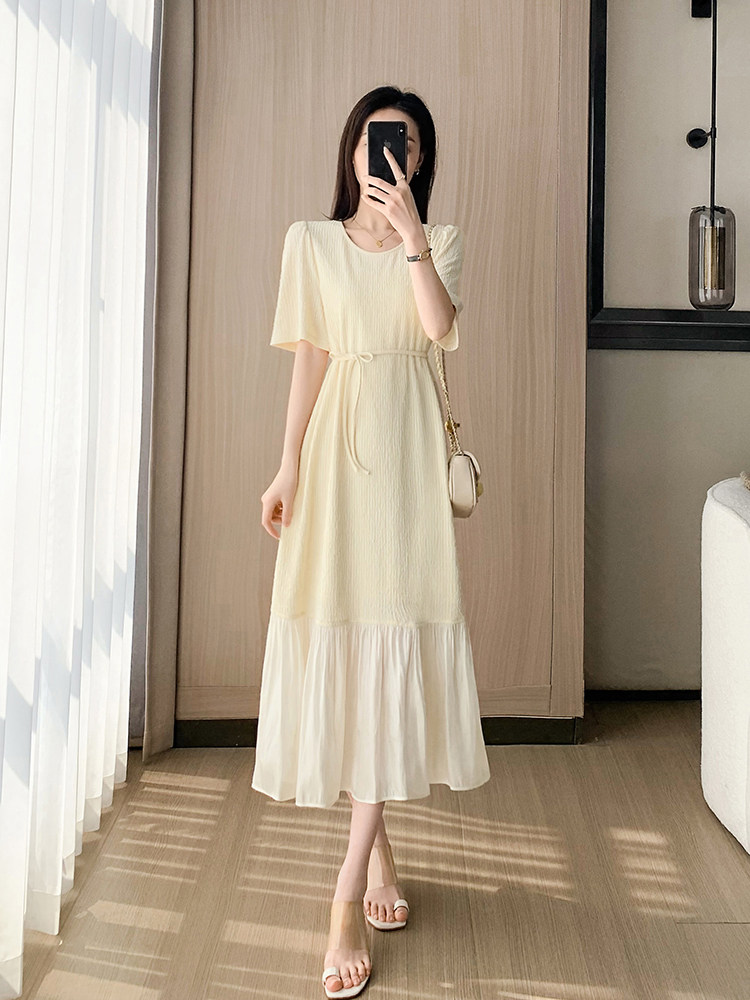 RY4896# 白色温柔风雪纺连衣裙女夏季2026新款超仙女气质收腰显瘦a...