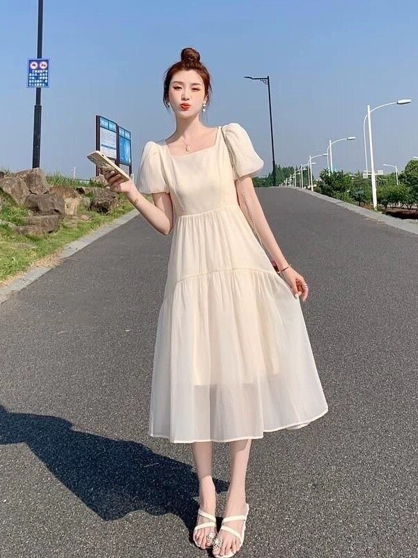 RY4901# 法式气质雪纺连衣裙女夏季新款温柔甜美初恋修身显瘦收腰度假长...