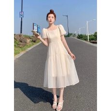 批发法式气质<b class='q'>雪纺</b><b class='q'>连衣裙</b>女夏季新款温柔甜美初恋修身显瘦收腰度假长裙