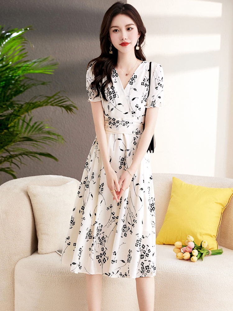 RY4899# 雪纺碎花连衣裙女夏季2026新薄款小个子高端气质显瘦法式裙...