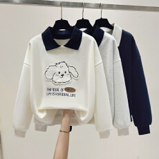 批发思洛伊实拍2026新款娃娃领假两件立体小狗贴布绣小个子卡通卫衣