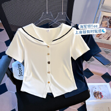 批发思洛伊实拍2026学院风减龄海军领下摆不规则收腰显瘦短袖T恤