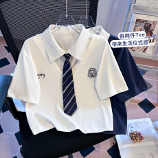 批发思洛伊实拍2026夏季新款小熊绣花学院风宽松polo领短袖T恤