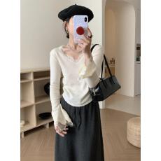 批发蕾丝v领针织打底衫女秋冬2025大码胖mm显瘦毛衣内搭长袖上衣