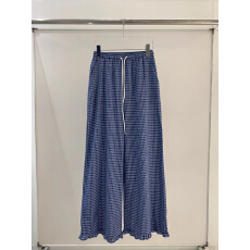 批发韩国东大门2026春季新款抽绳松紧腰荷叶花边格子休闲裤女拖地长裤