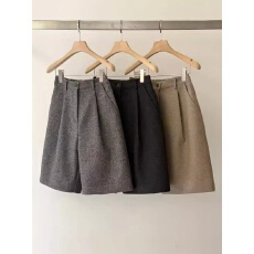 批发韩国东大门2025秋冬新款后松紧腰系扣毛呢短<b class='q'>裤</b>女五分休闲<b class='q'>裤</b>阔腿<b class='q'>裤</b>