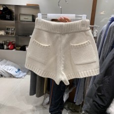 批发韩国女装2026春季新款百搭高腰口袋针织毛线阔腿短裤女