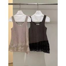 批发2026春季新款复古减龄木耳边下摆拼接绒绒背心吊带女叠穿上衣