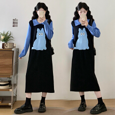 批发实拍~大码<b class='q'>女装</b>假两件设计感针织连衣裙新款秋冬长款毛衣裙