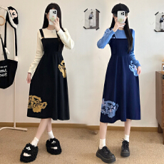 批发实拍大码女装2025冬季新款复古撞色假两件针织<b class='q'>提花</b>长款<b class='q'>连衣裙</b>