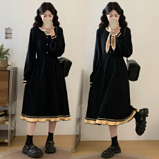 批发实拍~大码女装秋冬新款复古文艺时尚可拆印花领巾设计针织连衣裙