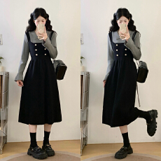 批发实拍大码胖mm法式优雅假两件<b class='q'>撞色</b>设计秋冬显瘦遮肉打底针织<b class='q'>连衣裙</b>