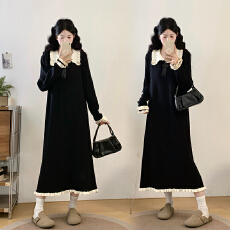 批发实拍<b class='q'>大码</b><b class='q'>女</b>装撞色娃娃领<b class='q'>连衣裙</b>秋冬气质甜美减龄显瘦毛衣裙