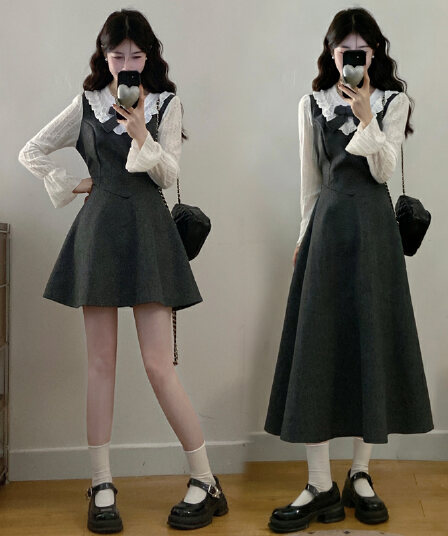 실사 달콤한 스타일 모직 천 골드 치마 여성 가을 겨울 새로운 그는 벤 바람 마이크로 지방 빅 사이즈 허리 수축 슬림해 보이는 드레스