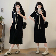 批发实拍~假两件披肩领设计感连衣裙女温柔高知风通勤百搭中长裙T恤裙