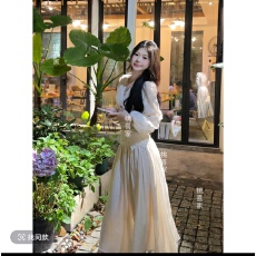 批发白月光法式重工V领花边小衫上衣女秋季高腰减龄半身裙两件套