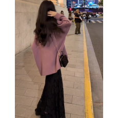 批发秋冬新款韩版慵懒风毛衣外套女针织开衫高级感显瘦翻领松弛感