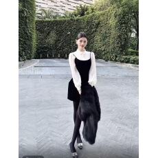 批发<b class='q'>秋</b>冬季气质显瘦小众设计感白色衬衣上衣＋法式收腰吊带裙套装女