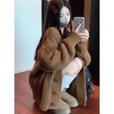 批发宽松慵懒风加厚麻花毛衣外套女秋冬小个子外穿针织开衫<b class='q'>中长款</b>上衣