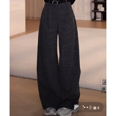 批发格子毛呢<b class='q'>休闲裤</b>女秋季新款高腰加绒直筒长裤