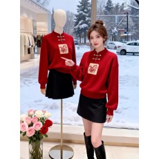 新中式盘扣国风高级感毛衣女2025冬季宽松显瘦新年红色套头针织衫