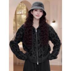 批发豹纹细闪毛衣<b class='q'>外套</b>女秋冬新款长袖针织衫开衫9108