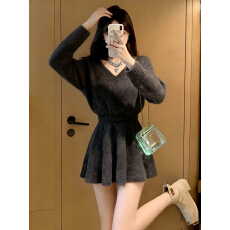 批发秋冬气质一整套ootd穿搭韩系小香风慵懒针织衫上衣显瘦短裙套装女