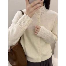 批发秋冬韩系纯色蕾丝花边长袖<b class='q'>针织</b><b class='q'>开衫</b>女款时髦遮肉显瘦软糯毛衣上衣
