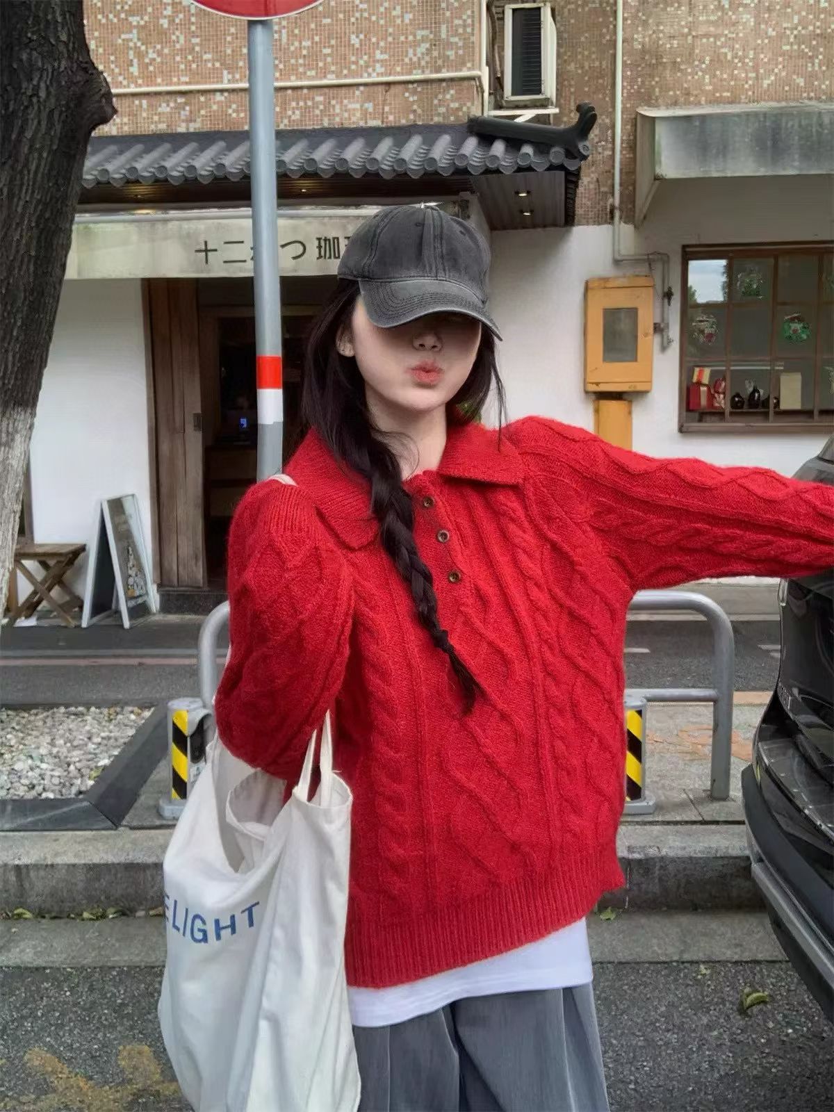 한국 스타일 마 무늬 폴로 칼라 니트 스웨터 맨위 여성 가을 겨울 부드러운 다용도 스웨터 2025 봄 새로운