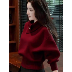 批发韩系氛围设计感羊毛衫女气质不规则翻领针织毛衣慵懒<b class='q'>蝙蝠衫</b>