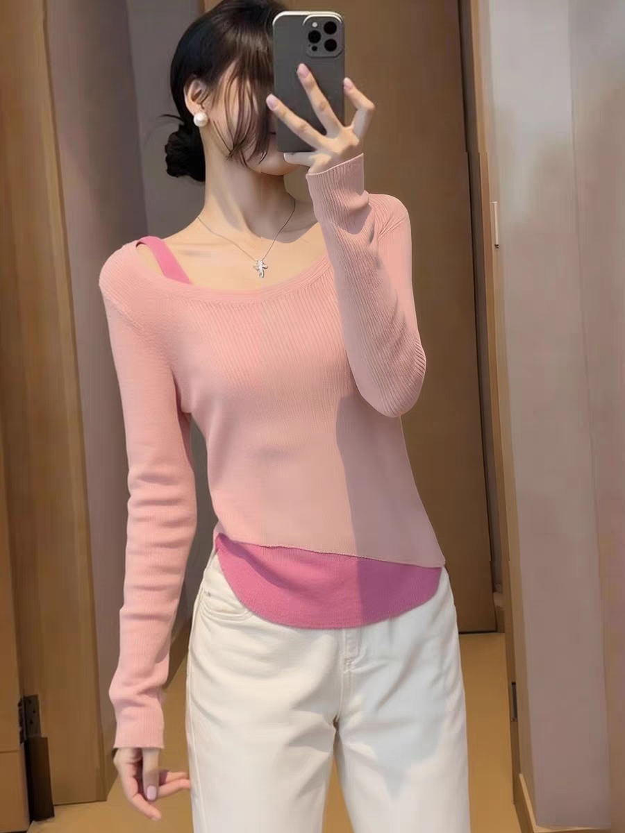 배색 느긋한 센스 니트 스웨터 긴팔 Chic 프로 피부 맨위 작은 대중 연령 감소 스웨터 2026 년 이른 봄 부드러운 찹쌀 여성