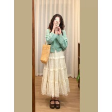 批发多巴胺穿搭韩系早春上衣小香风<b class='q'>镂空</b>薄款针织<b class='q'>开衫</b>配拼接半身裙减龄