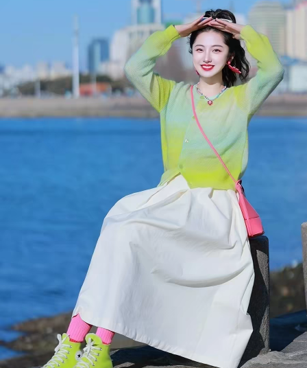 2026 봄 부드러운 바람 도파민 그라데이션 색상 니트 오픈 가디건