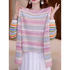 批发慵懒风松弛百搭毛衣上衣女2026<b class='q'>春</b>季新款温柔风彩色条纹撞色针织衫