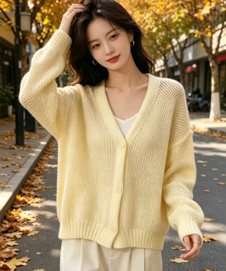 봄 가을 겨울 새로운 느긋한 바람 V넥 오픈 가디건 루즈핏 단추 니트 스웨터 고급 부드러운 여성 의류 스웨터 코트