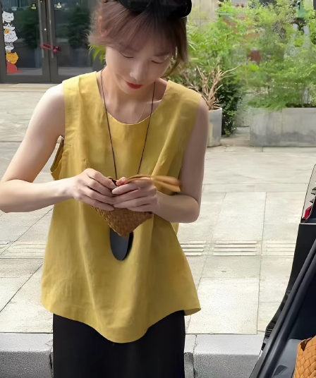 한국 동대문 여름 새로운 품격 면 린넨 조끼 맨위 작은 셔츠 여성 패션 다용도 루즈핏 아마 셔츠