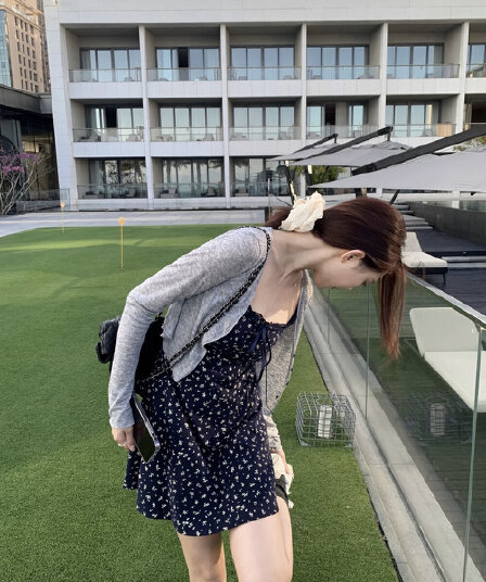 프랑스식 레이스업 해변가 휴가 슬립 드레스 마이크로 ~을 통해 프릴 자외선 차단 오픈 가디건 투피스 세트 세트