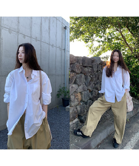 helloooeat 60 지점 빗질하다 가져 오기 실 익스트림 제인 순면 흰 셔츠 출퇴근 루즈핏 긴팔 품격 셔츠