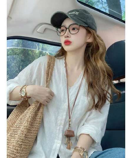 화이트 레이스 얇고 가벼운 자외선 차단 오픈 가디건 긴팔 여성 셔츠 가을 작은 대중 연령 감소 슬림해 보이는 고급 센스 맨위 재킷