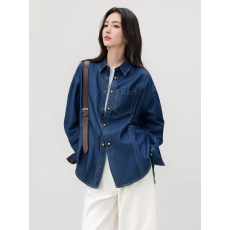 批发杜鹃同款对白复古丹宁<b class='q'>牛仔</b><b class='q'>衬衫</b>女2025春新款慵懒宽松休闲外套